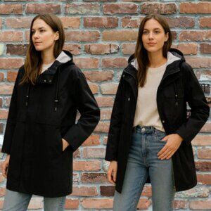 RHONE Tens Raincoat Black Hooded Long Full Zip uterwear Jacket NWT Sz L